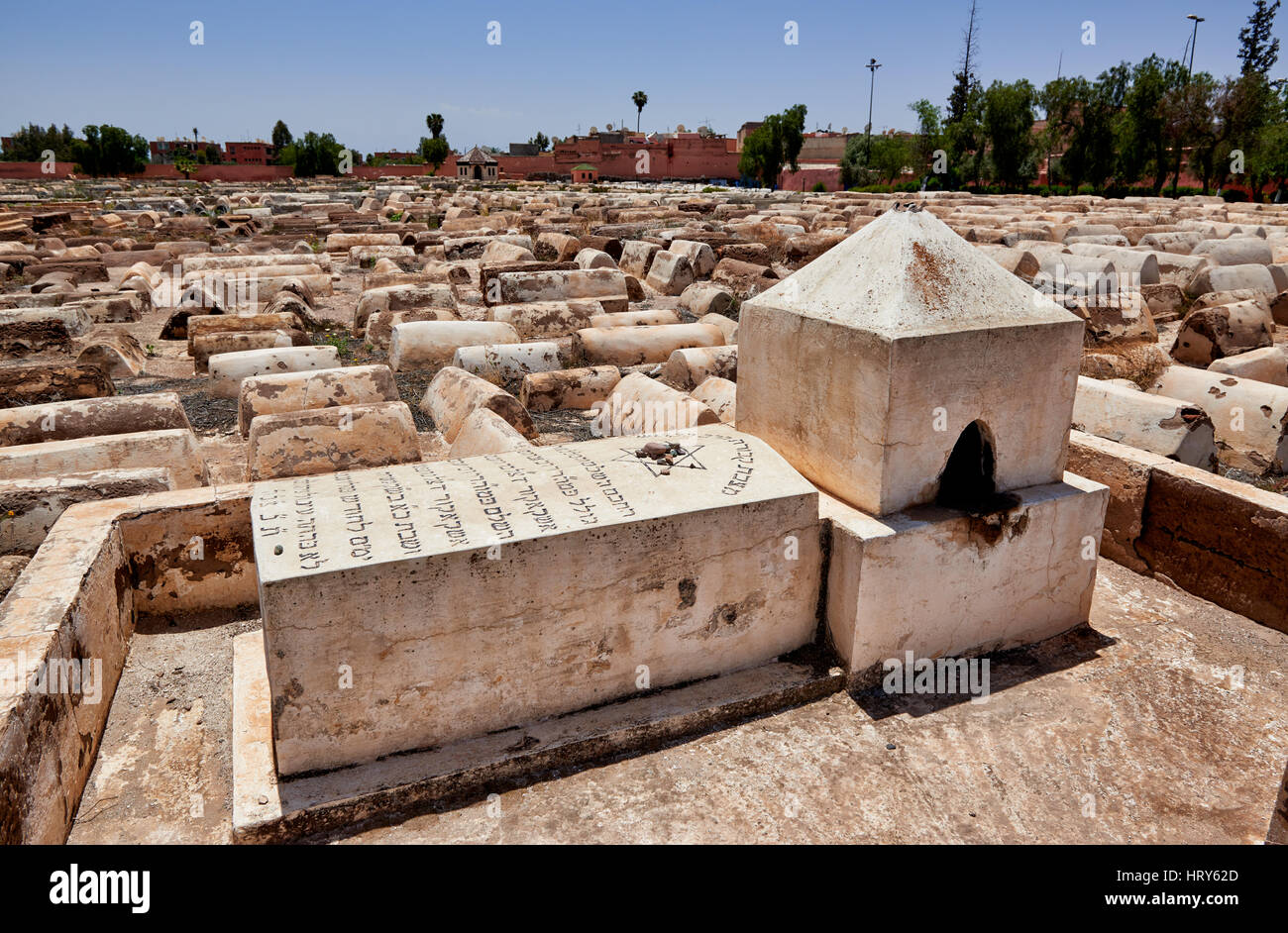 Cimetière de Bab Ghmat, graves on Jewish Cemetery, Marrakesh, Morocco, Africa Stock Photo
