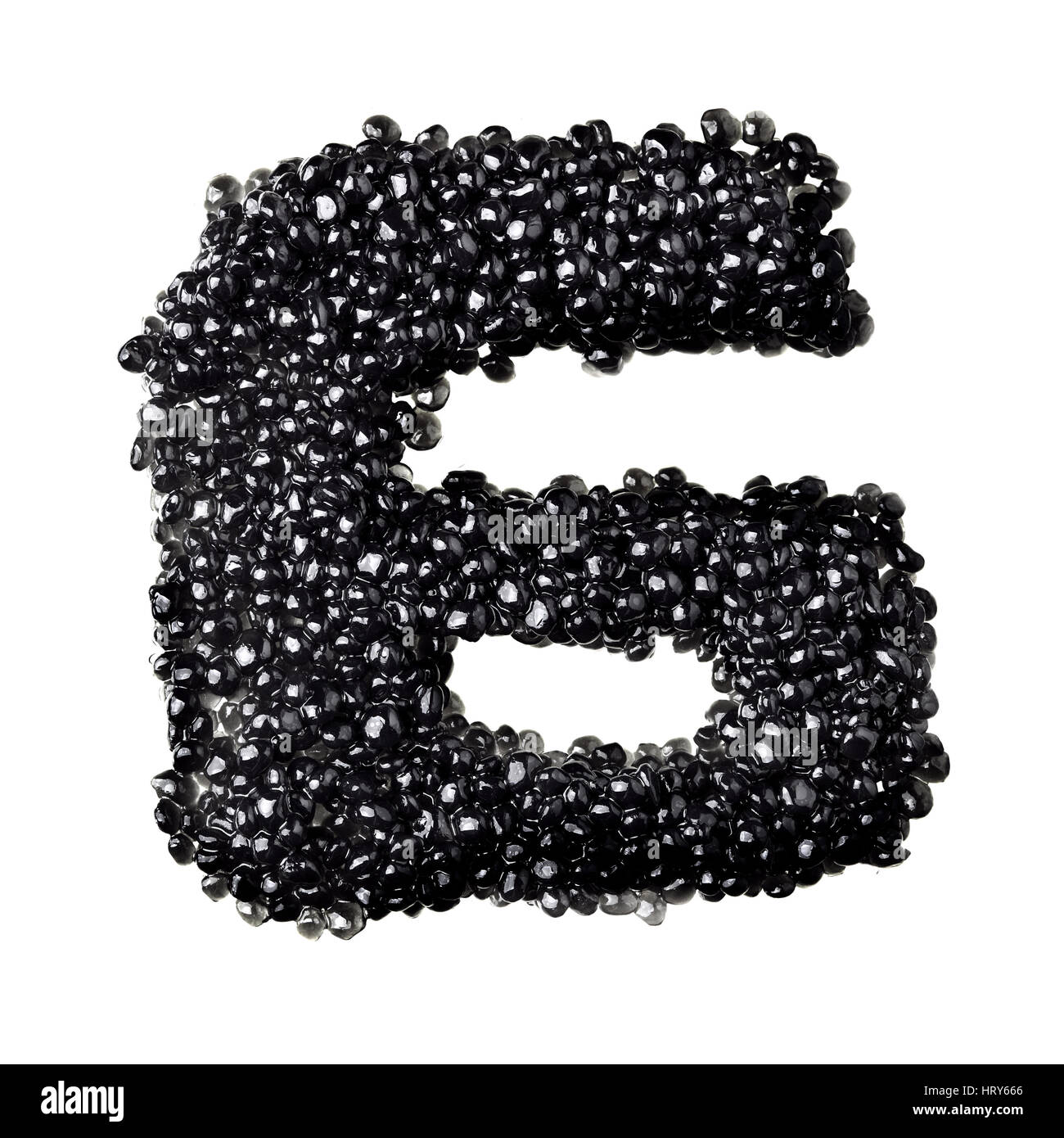 Six - Numbers made from black caviar Stock Photo