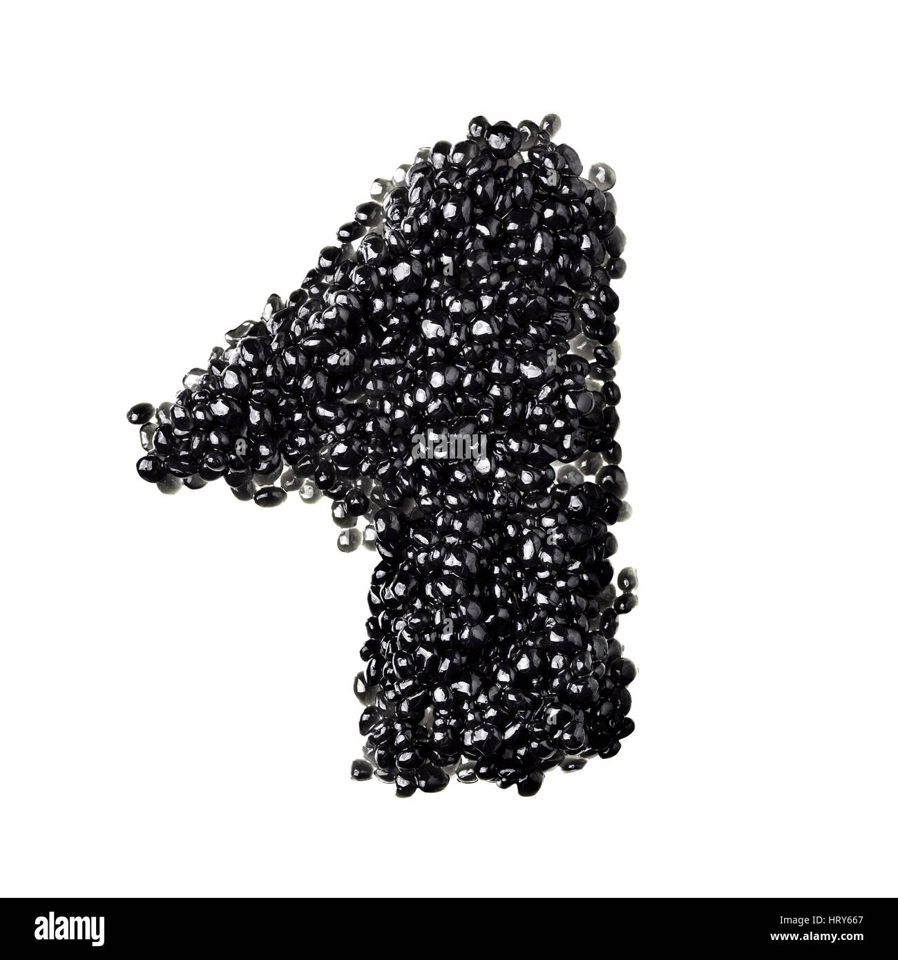 One - Numbers made from black caviar Stock Photo