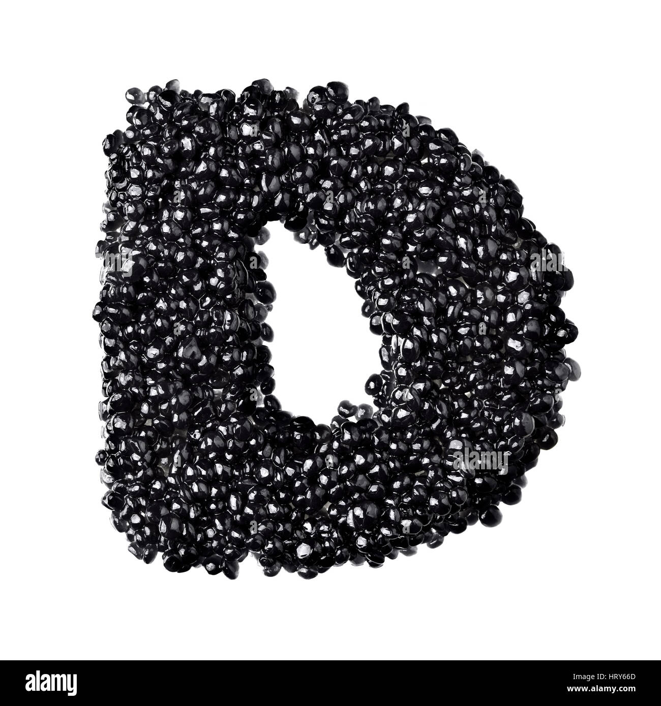 D - Alphabet made from black caviar Stock Photo
