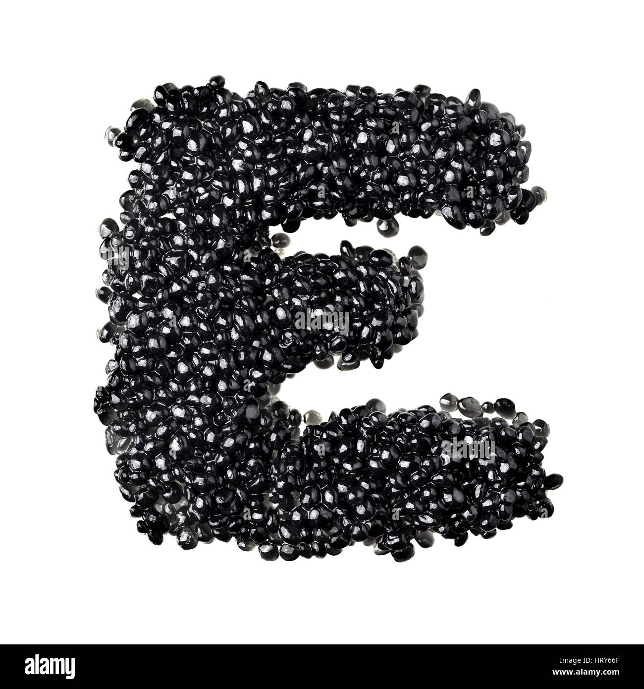 E - Alphabet made from black caviar Stock Photo