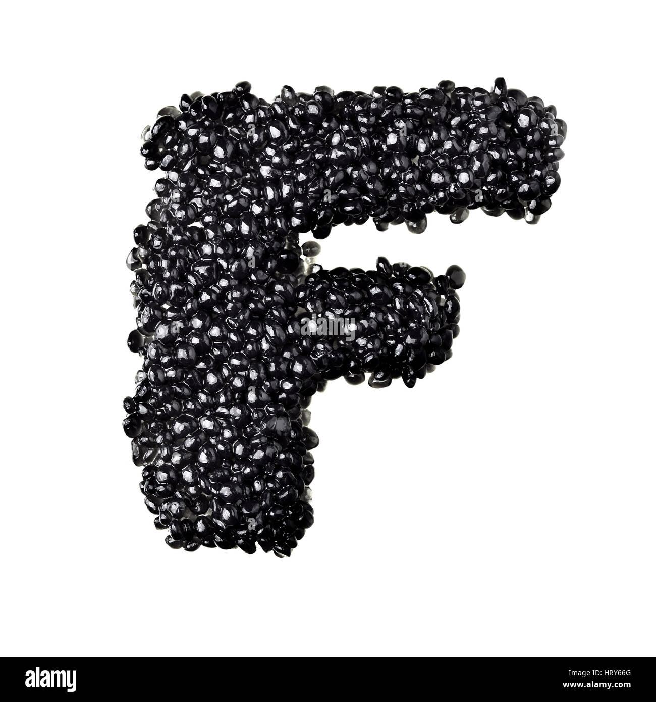 F - Alphabet made from black caviar Stock Photo