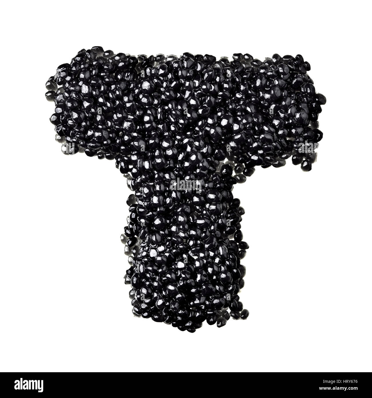T - Alphabet made from black caviar Stock Photo