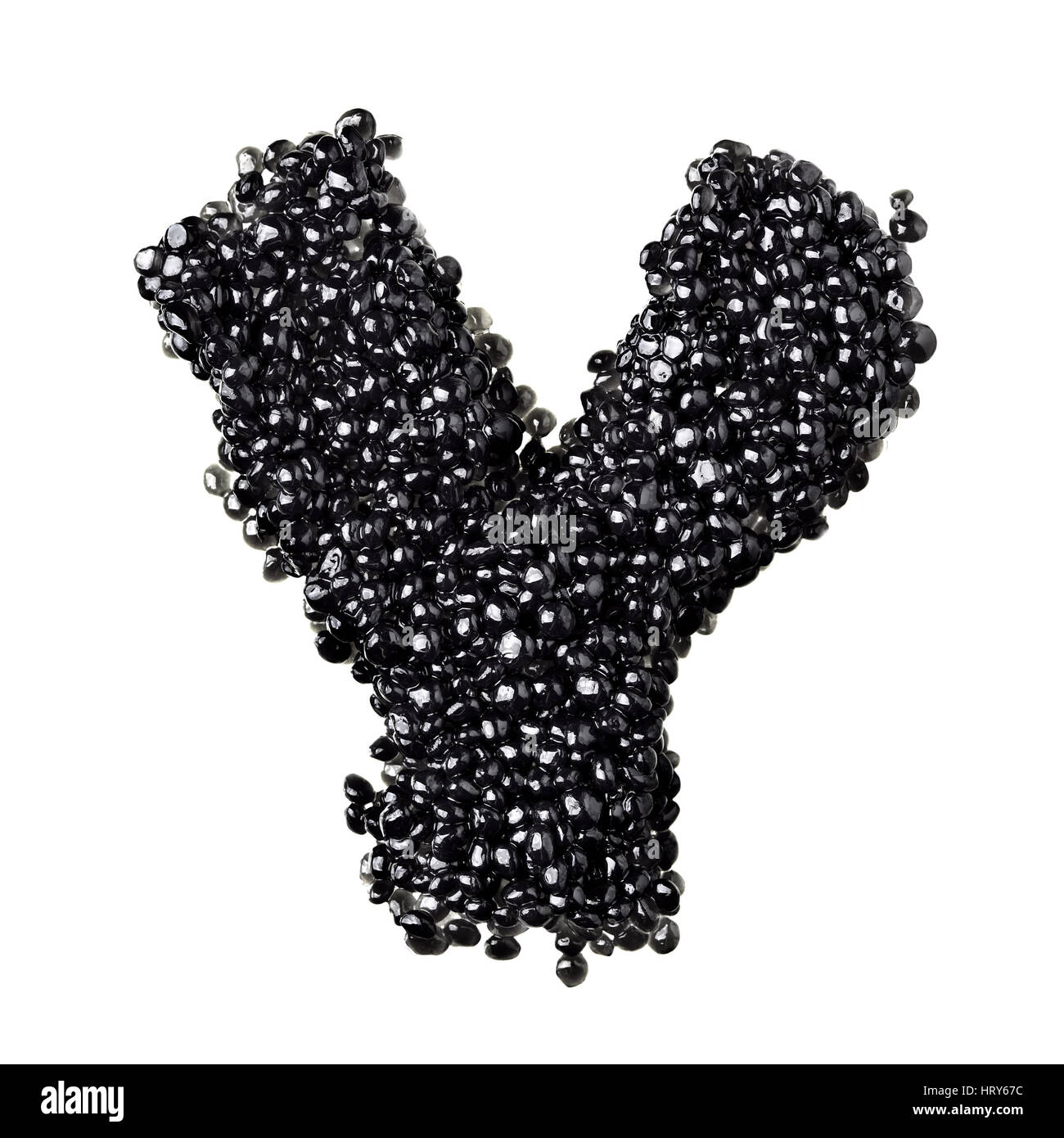 Y - Alphabet made from black caviar Stock Photo