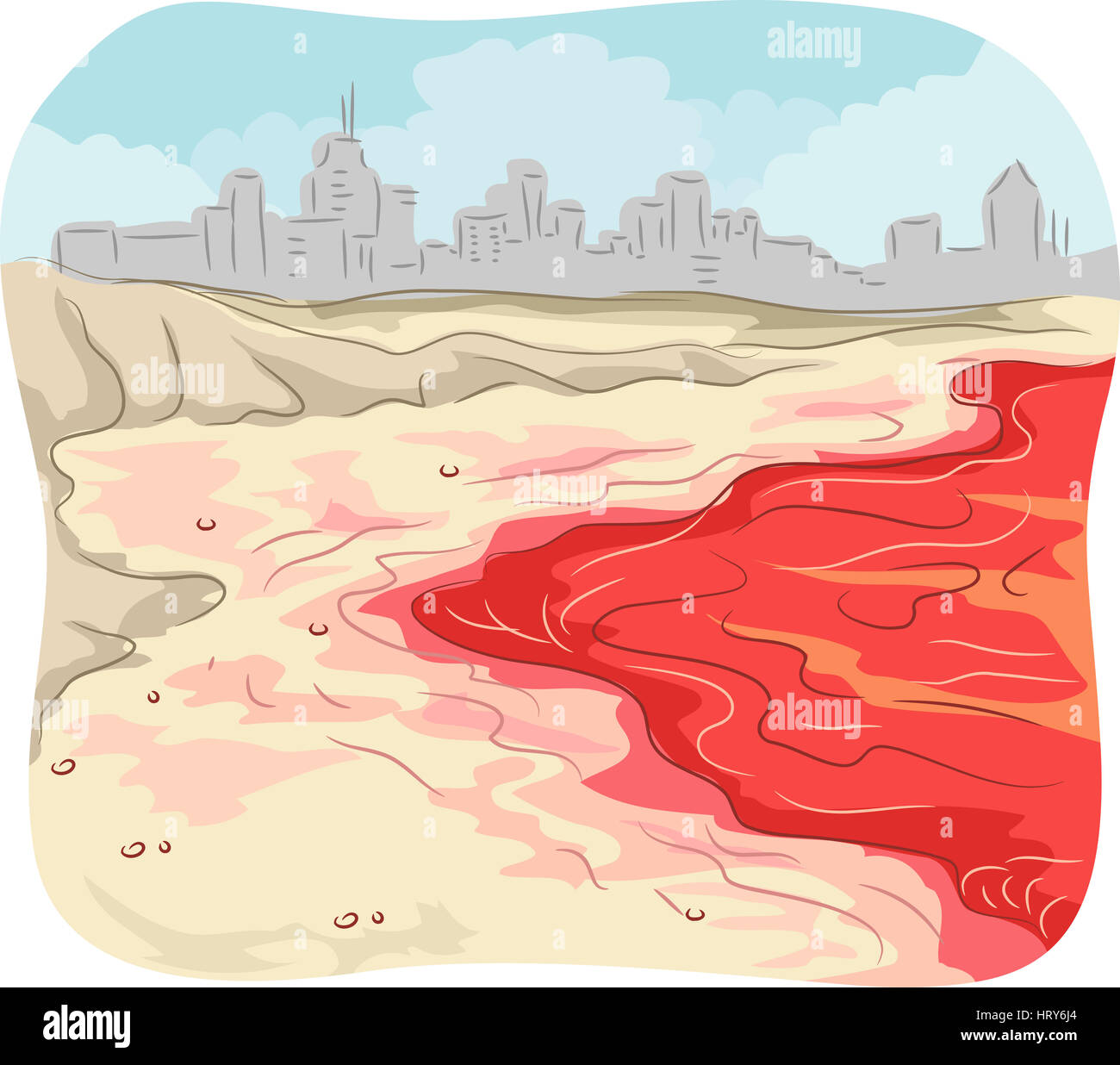 Illustration of Seawater with a Red Color Due to Red Tide Stock Photo