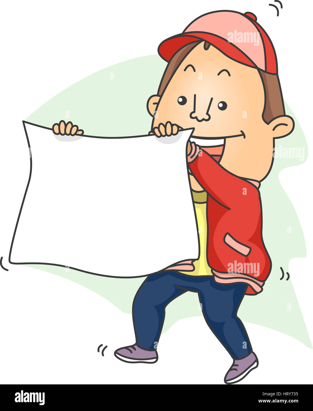 Illustration of a Sports Fan Waving a Blank Banner in Glee Stock Photo