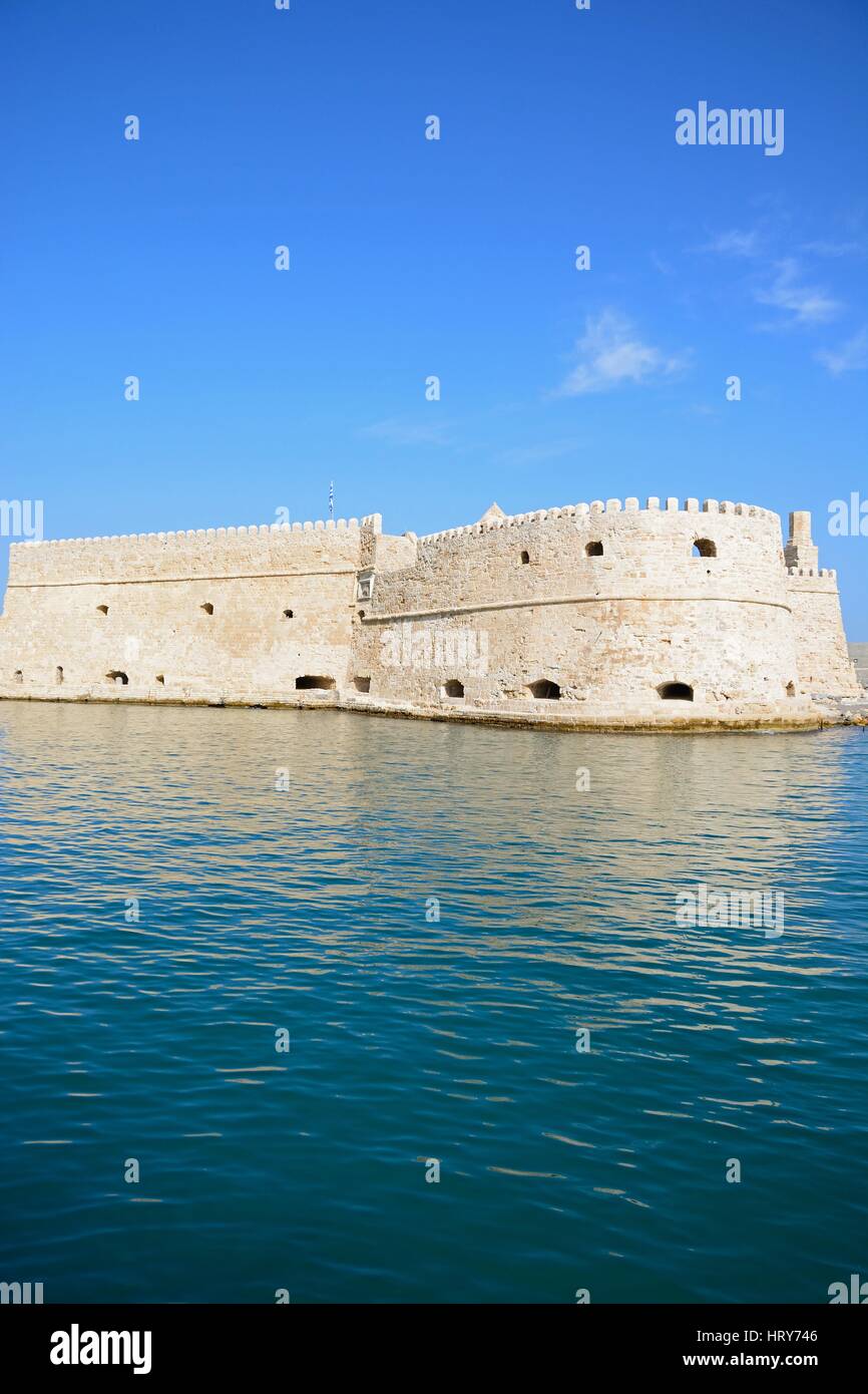 View of Koules castle in the harbour, Heraklion, Crete, Greece, Europe. Stock Photo