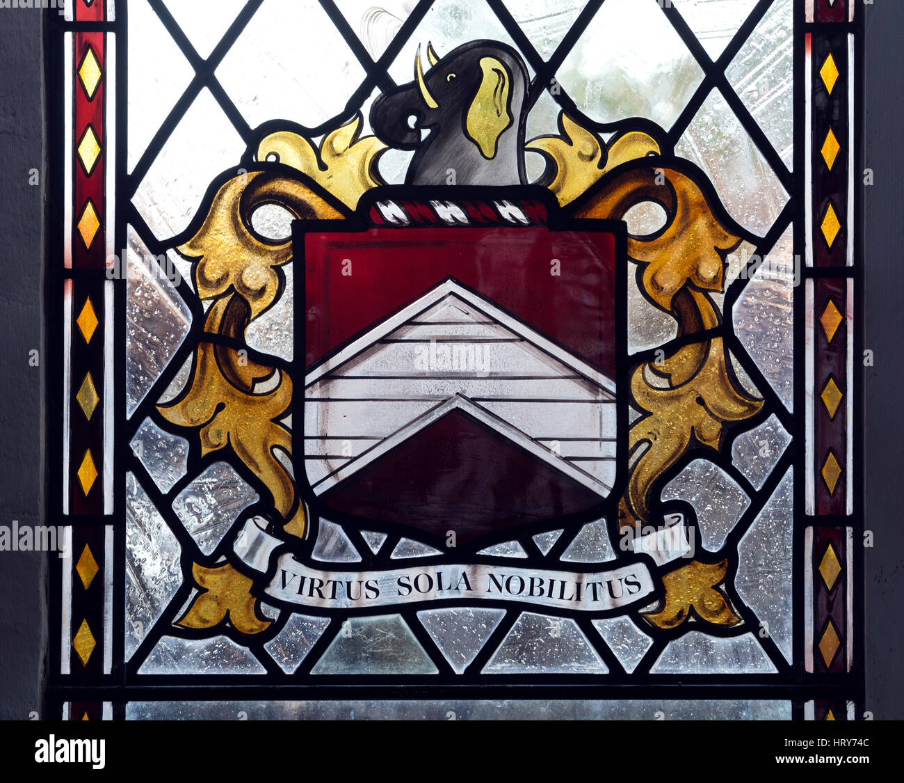 Throckmorton coat of arms stained glass in the Catholic church