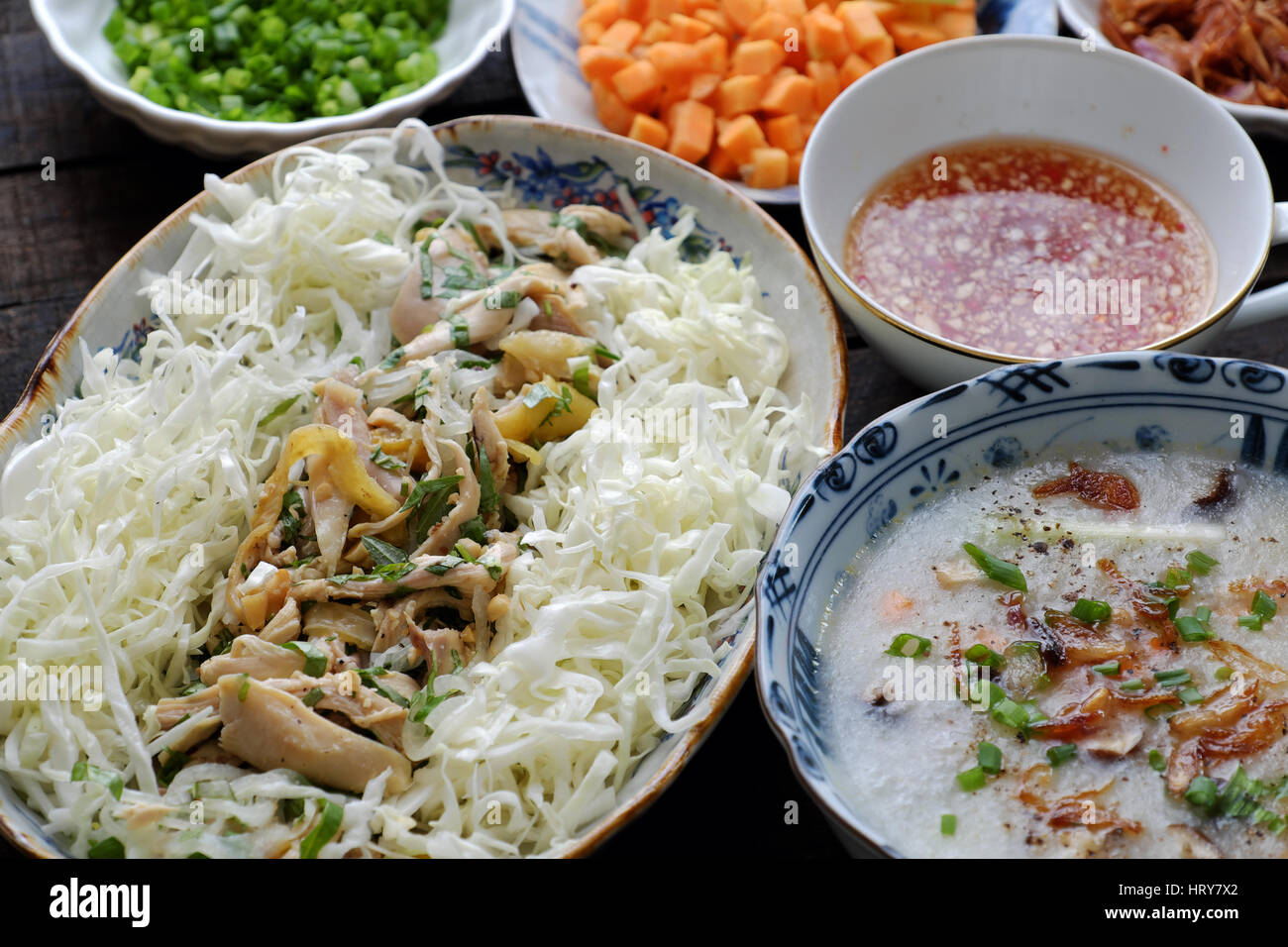 Asian food for sick people, chicken rice gruel from rice, carrot, onion