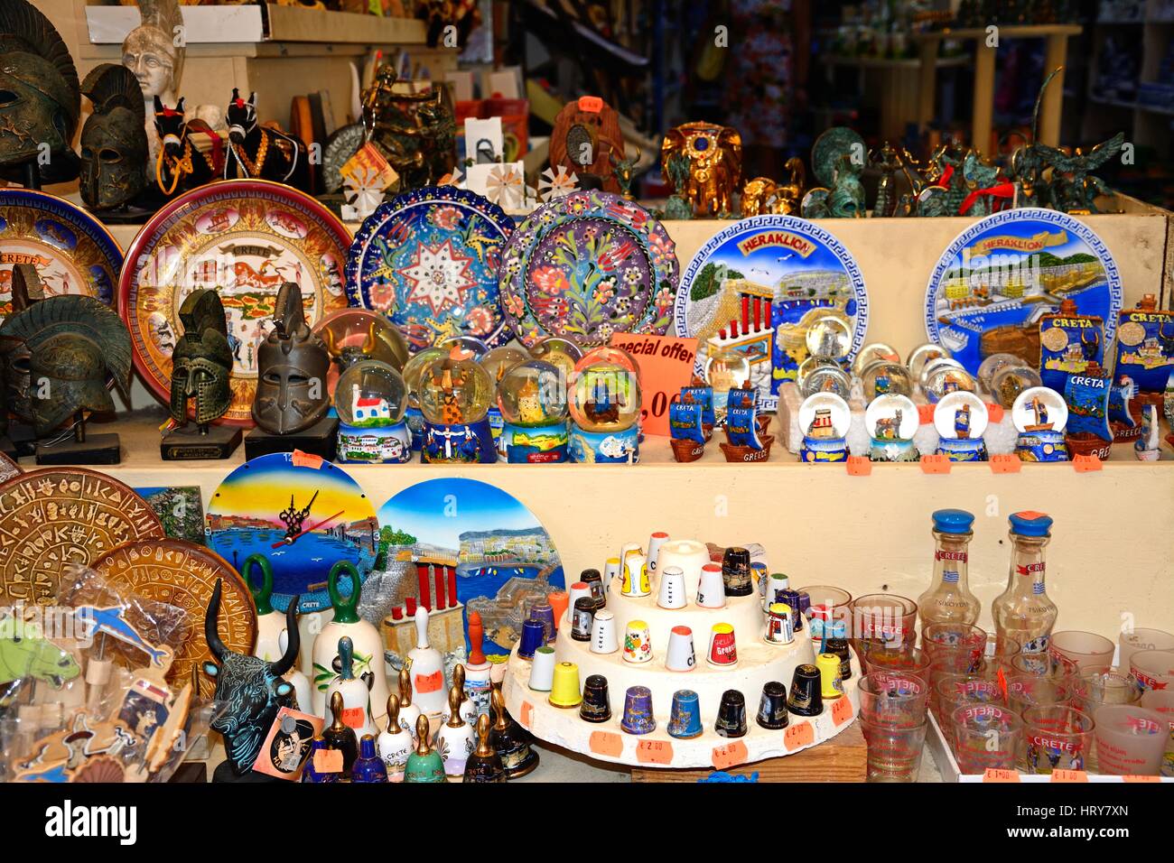 Traditional Cretan souvenirs for sale at a city centre shop along Odos ...