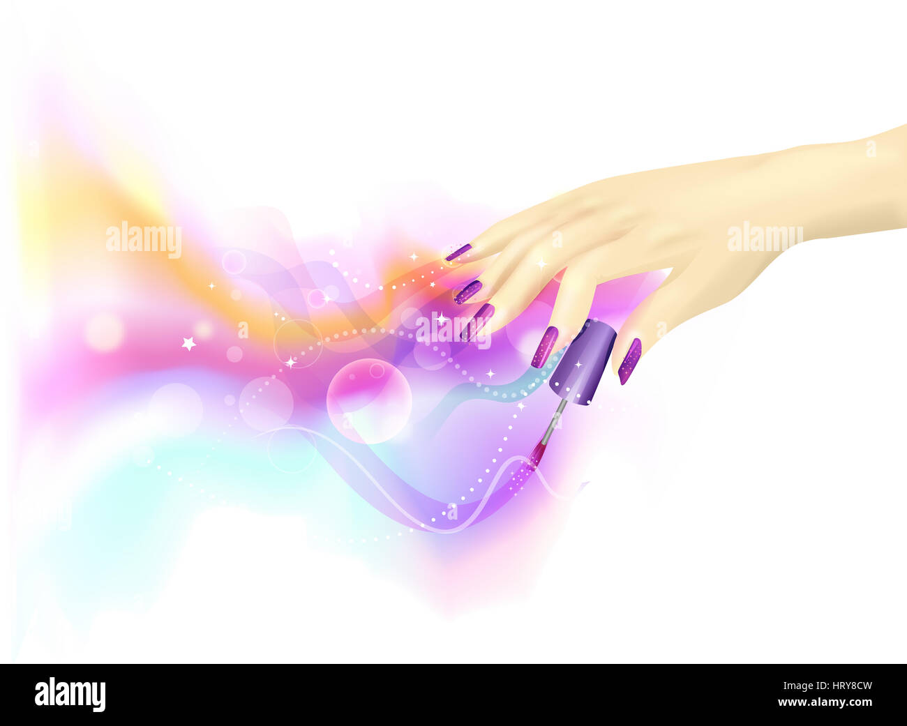Cropped Illustration of a Woman Playing with Nail Polish - EPS10 Stock Photo