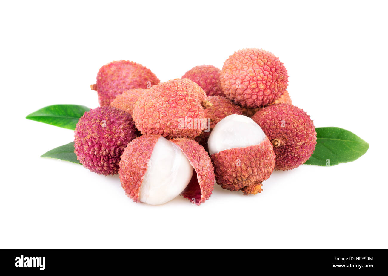 lychee fresh fruits on white Stock Photo