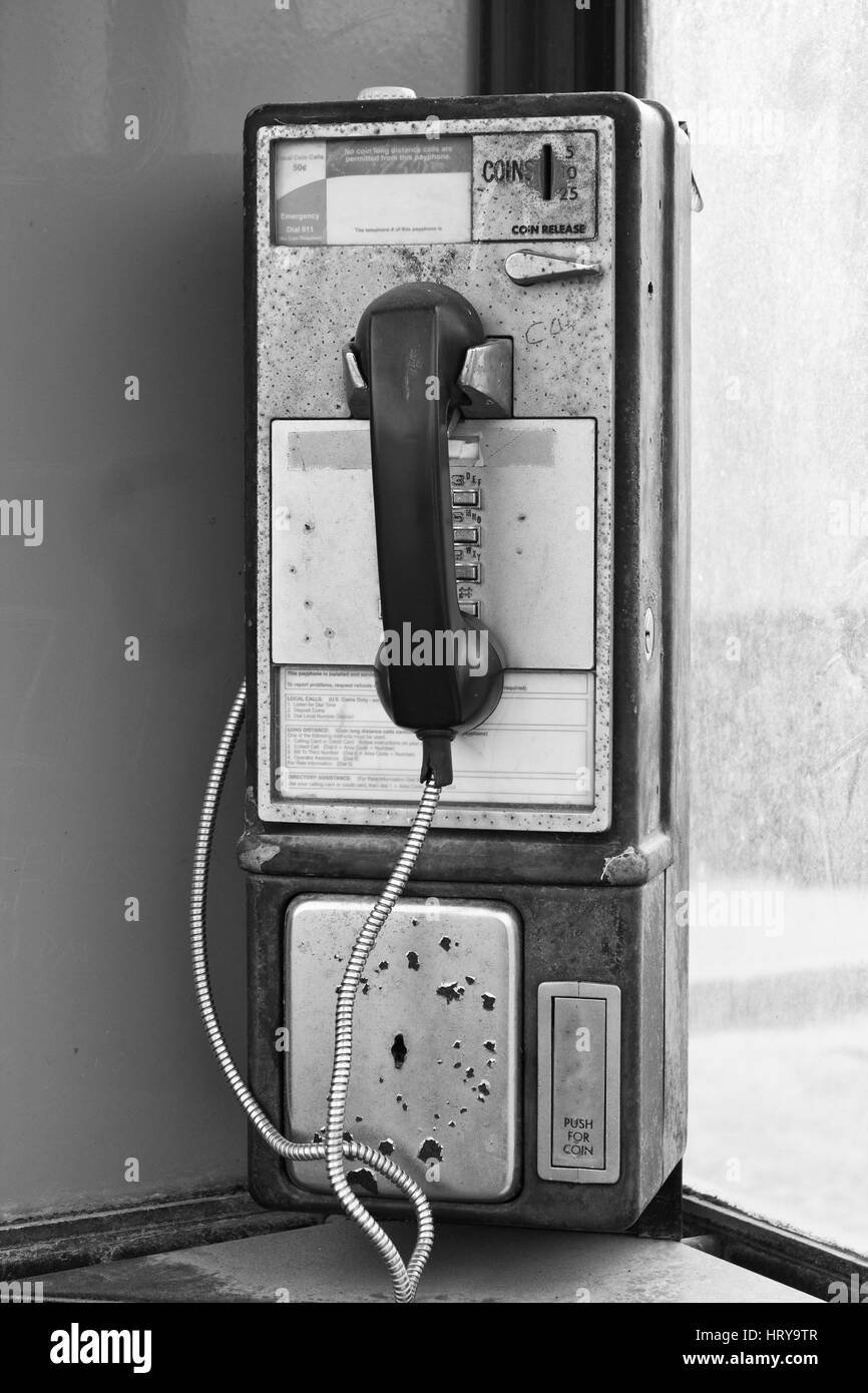 Vintage Pay Phone - Old Pay Telephone with Coin Slot III Stock Photo