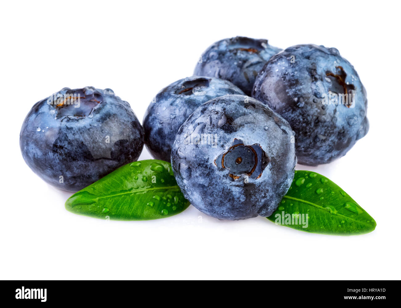 fresh wet blueberries isolated on white background Stock Photo