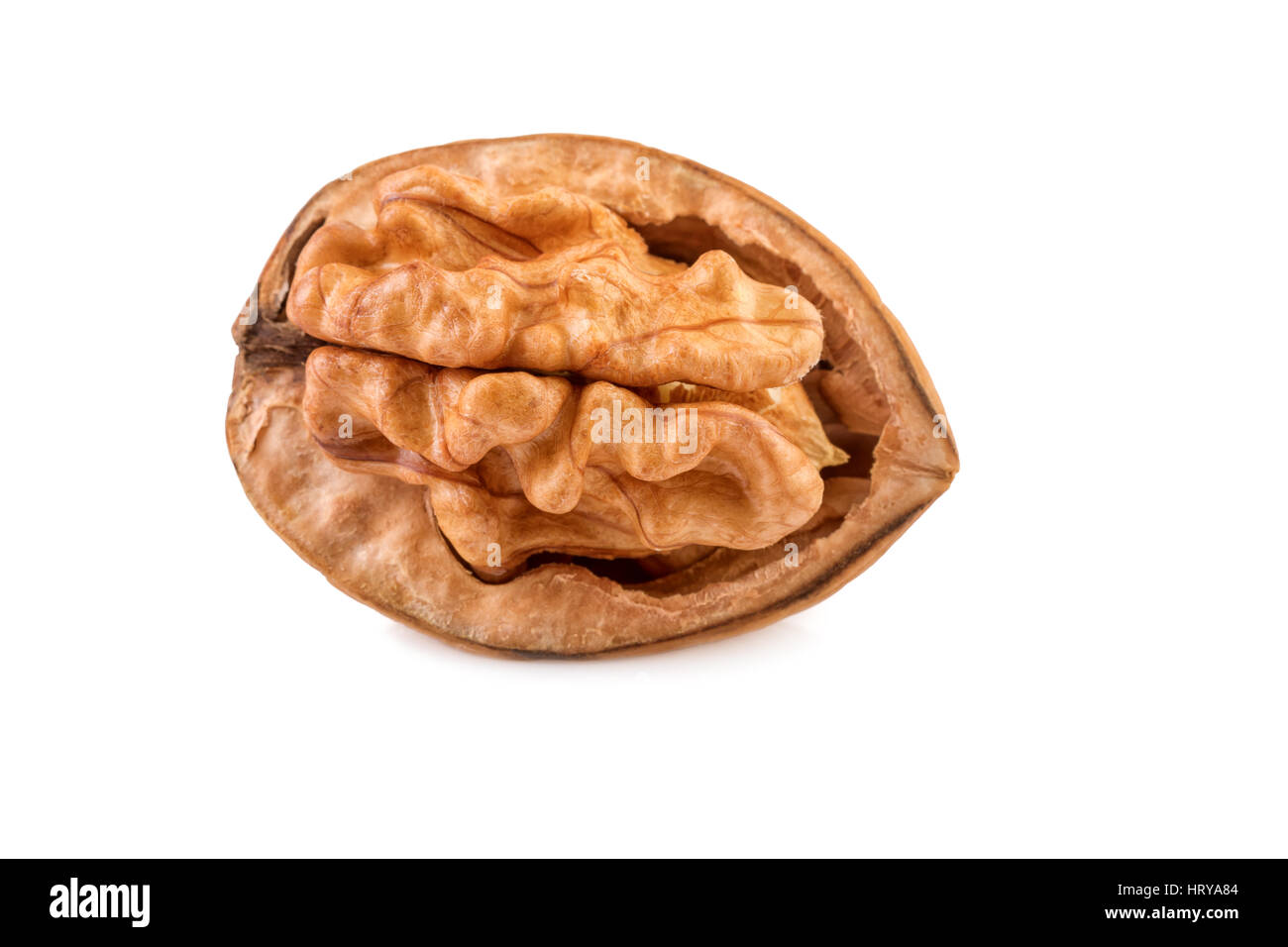 nut half of one walnut on white close up Stock Photo Alamy