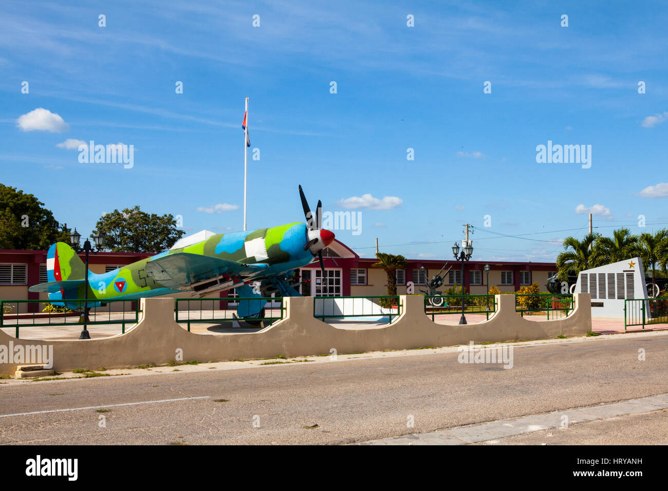 Playa Girón, Cuba, December 16, 2016: The historical airplane in front of the historic  Museo de Playa Girón. The Museum shows the story of the famous Stock Photo