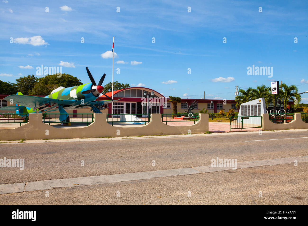 Playa Girón, Cuba, December 16, 2016: The historical airplane in front of the historic  Museo de Playa Girón. The Museum shows the story of the famous Stock Photo