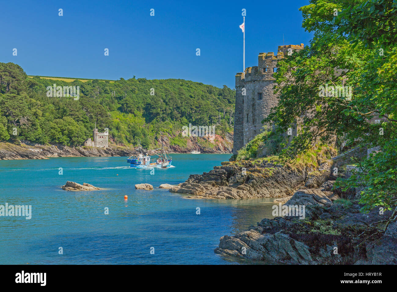 Dartmouth Castle (nearest) and Kingswear Castle (furthest) guard the