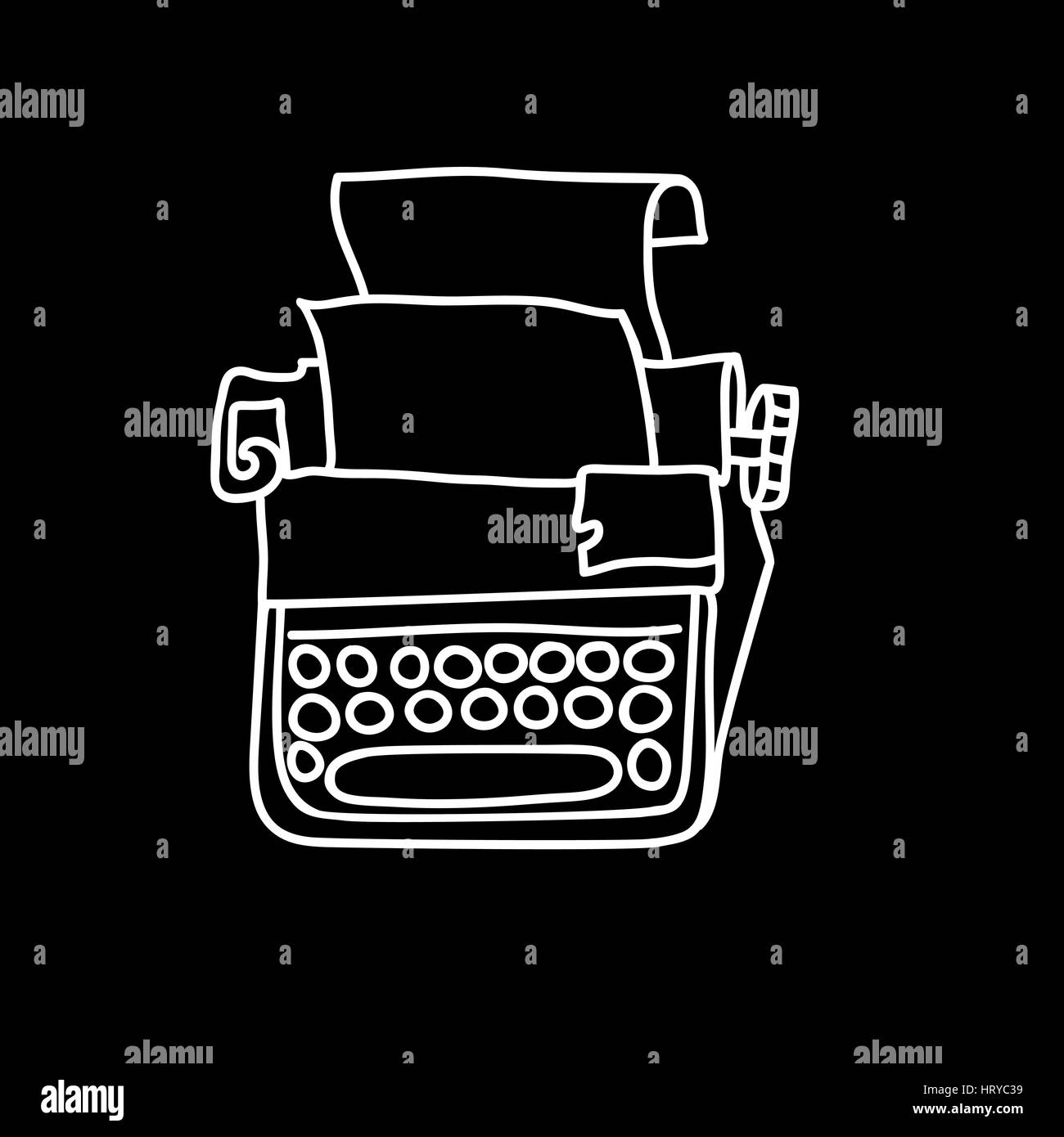 Vintage mechanical typewriter. Black and white sketch vector illustration Stock Vector