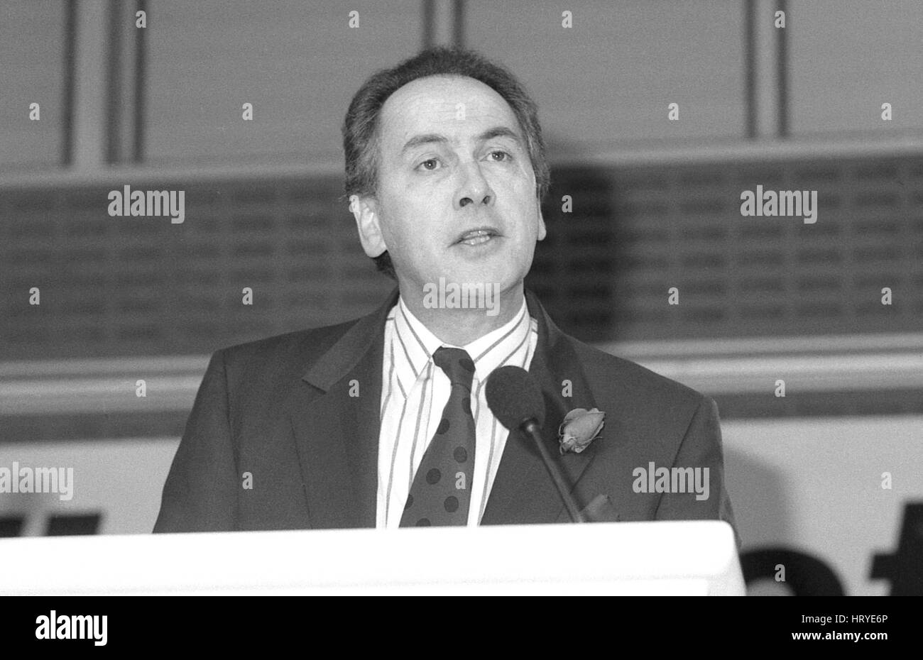 Dr. John Cunningham, Labour party Member of Parliament for Copeland, speaks at the Labour education policy launch press conference in London on December 4, 1990. Stock Photo