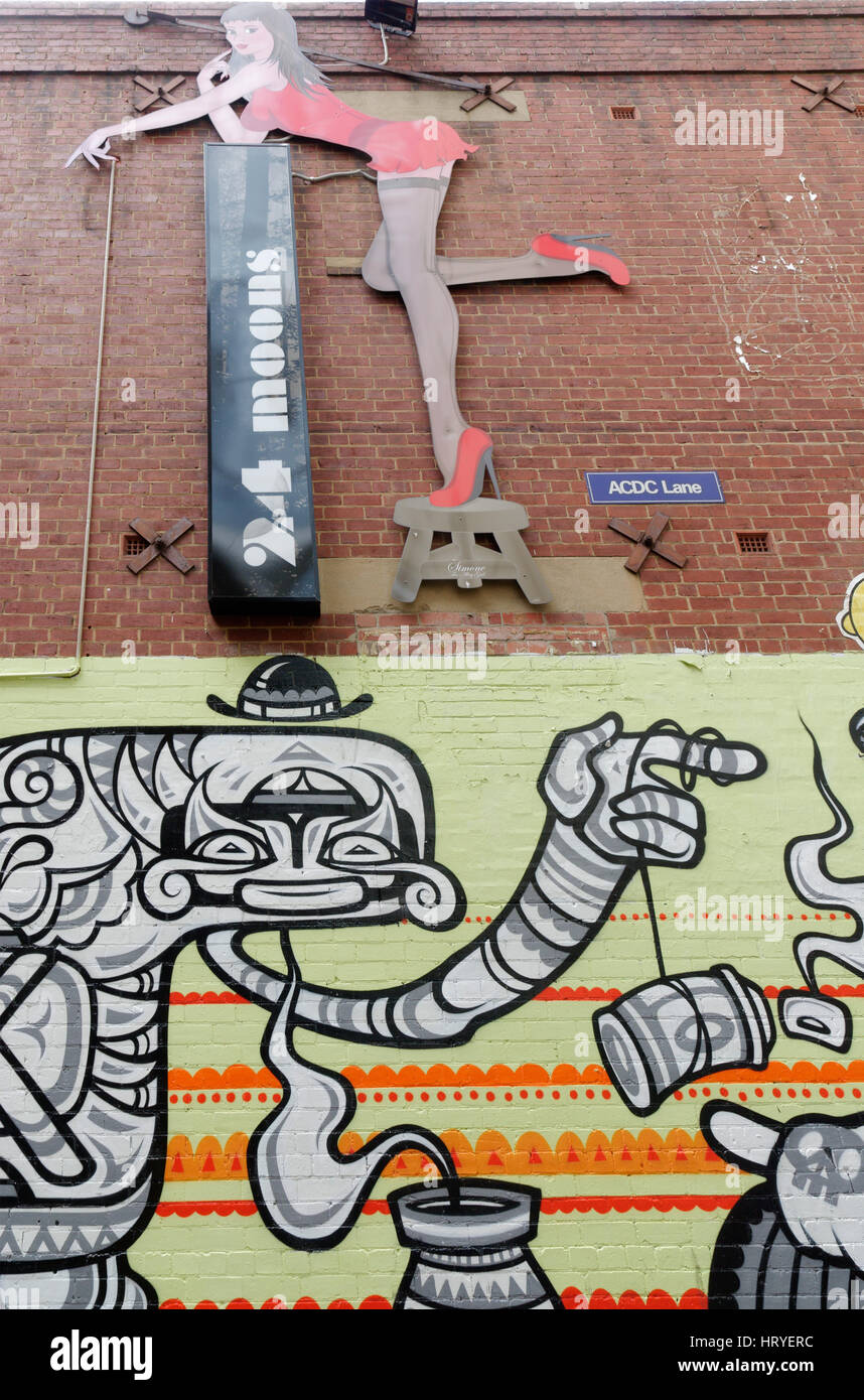 Grafitti and posters in AC/DC lane in Melbourne Australia Stock Photo ...