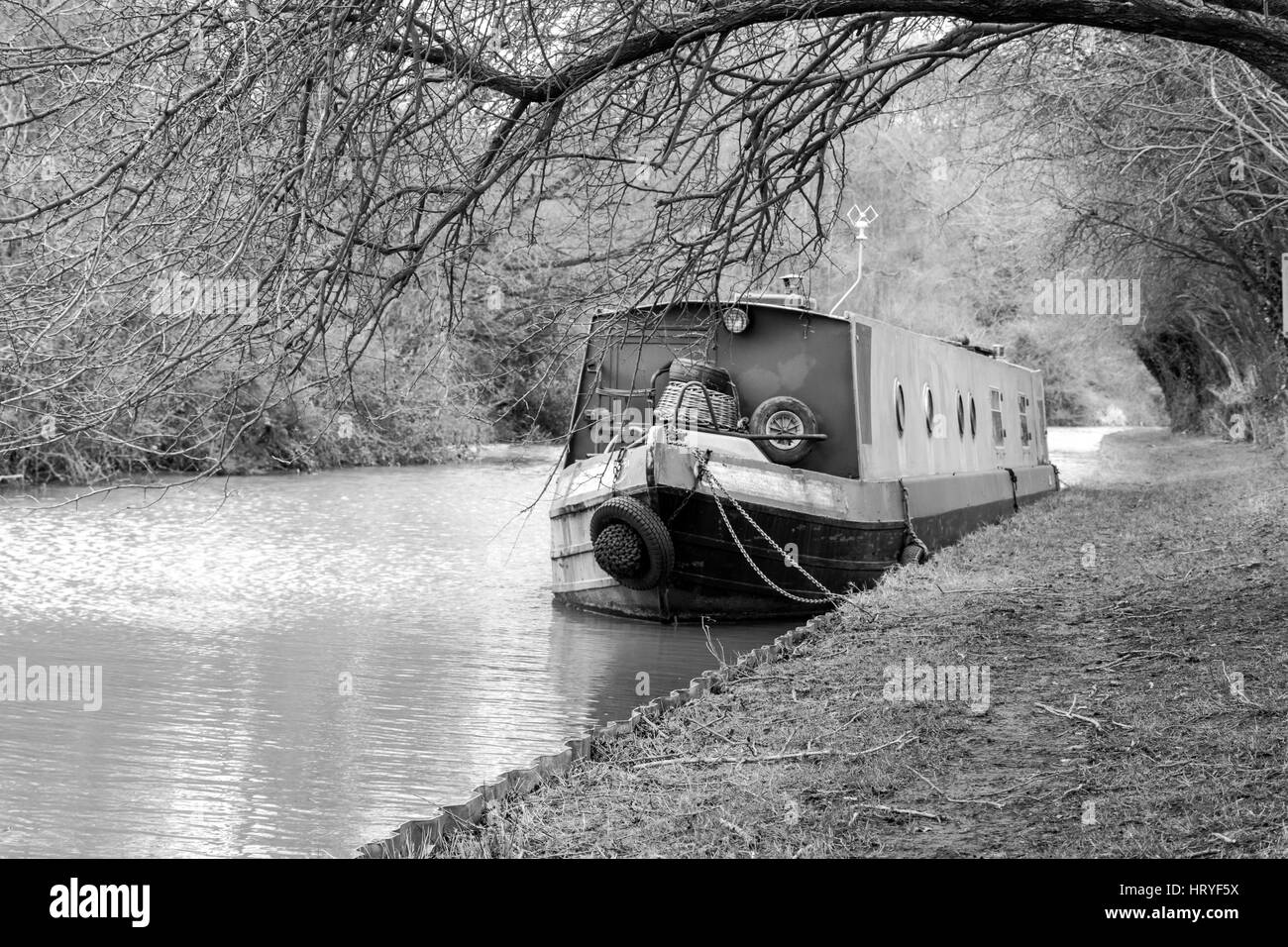 canal boat moored Stock Photo