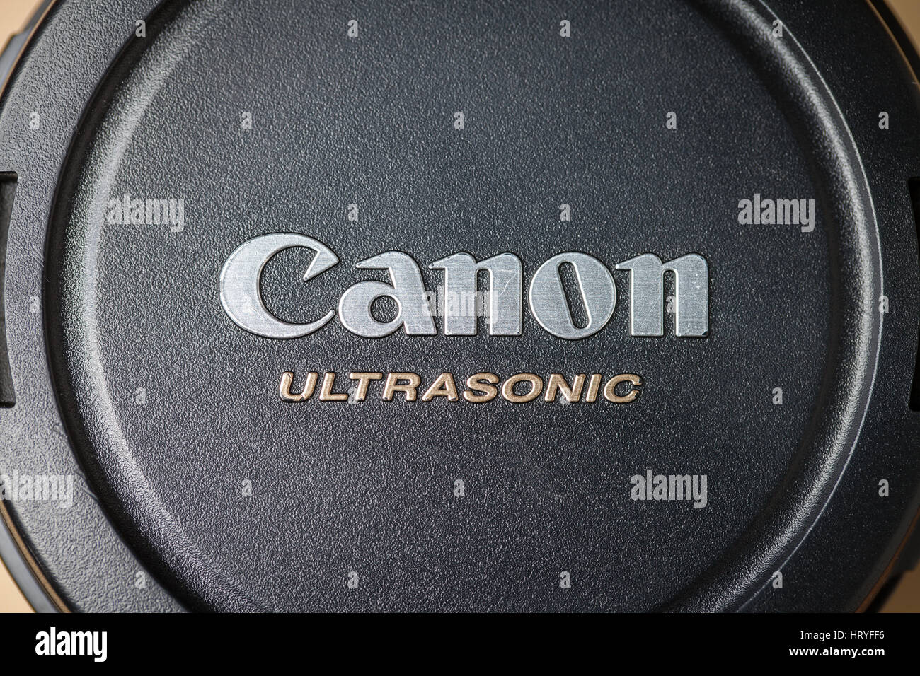 LANDESBERGEN / GERMANY - MARCH 5, 2017: Canon logo on a lens cover Stock Photo