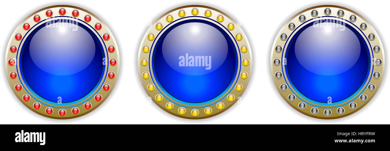 Ornate Blue Vector Glossy Button Set with 3 Color Combinations of the ...
