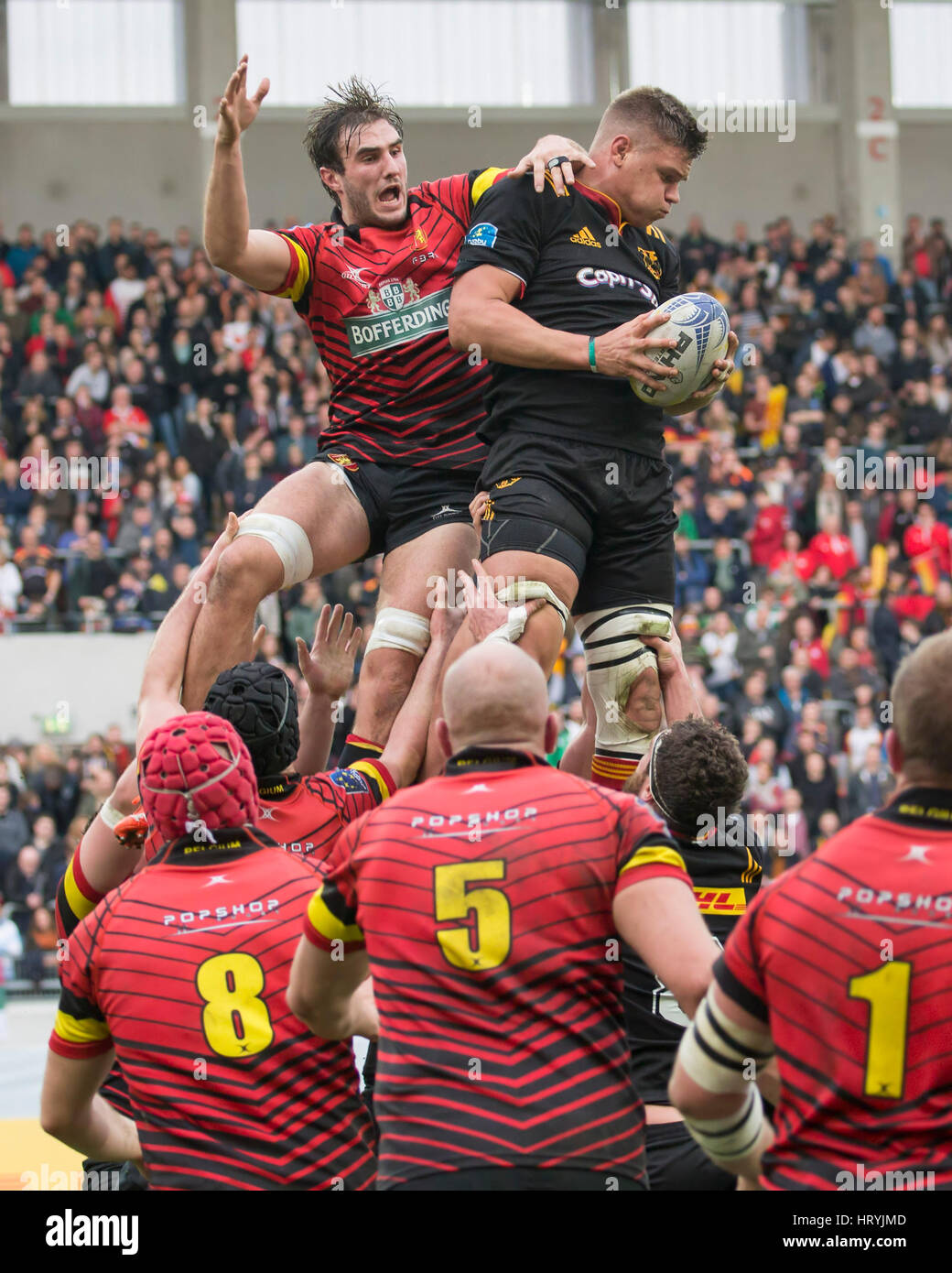 Sebastian Ferreira (Germany, 7) in action during the 3rd Rugby Europe  Championship match between Germany and Belgium in Offenbach/Main, Germany,  4 March 2017. Photo: Jürgen Keßler/dpa Stock Photo - Alamy