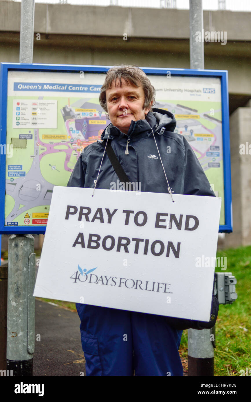 Nottingham, UK. 5th March 2017. 40 Days for life vigil,outside the Treatment centre at the Queens medical centre.anti- abortion campaigners plan to hold a forty day peaceful  vigil from 8am to 8pm daily . Credit: Ian Francis/Alamy Live News Stock Photo
