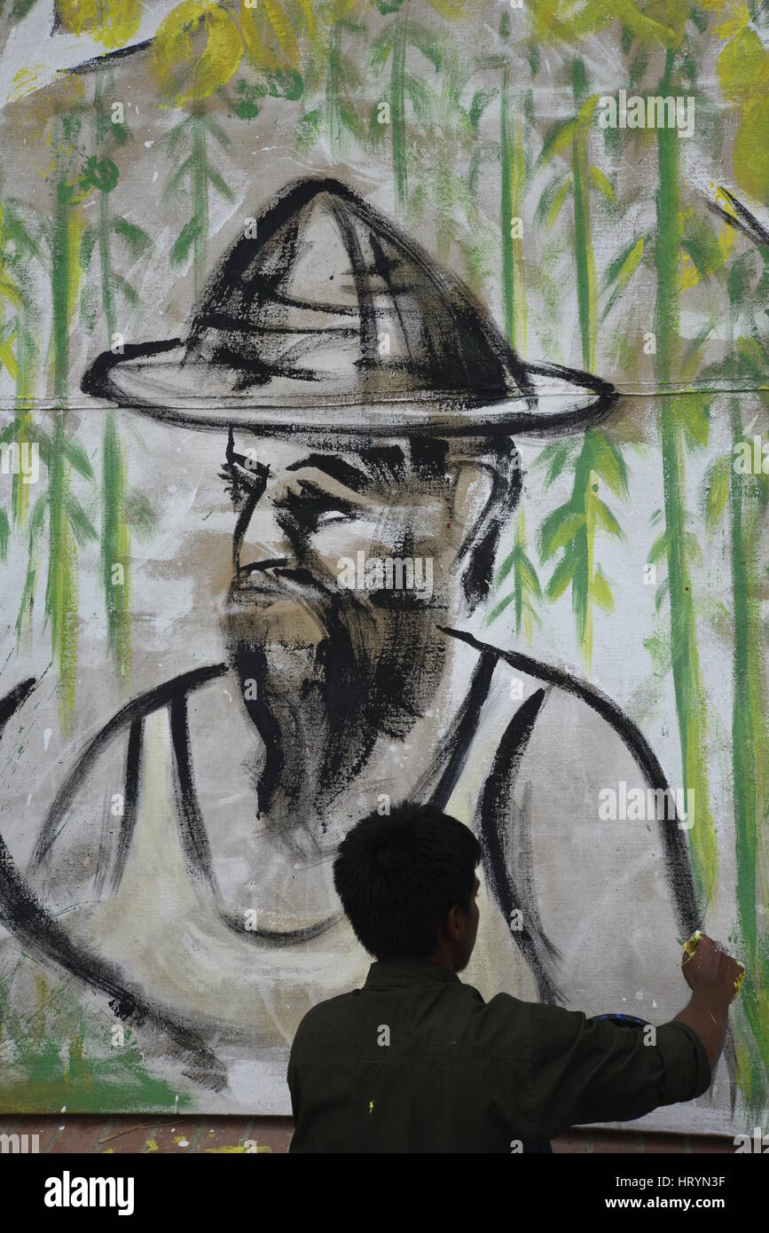 Dhaka, Bangladesh. 05th Mar, 2017. Bangladesh Jute and Clothes Ministry organized an art camp on jute canvas to Celebration National Jute Day at in front of the Parliament House in Dhaka. More than hundred Teachers and Students of Dhaka University Fine Arts Institution are participant the art Camp in Bangladesh. On March 5, 2017 Credit: Mamunur Rashid/Alamy Live News Stock Photo