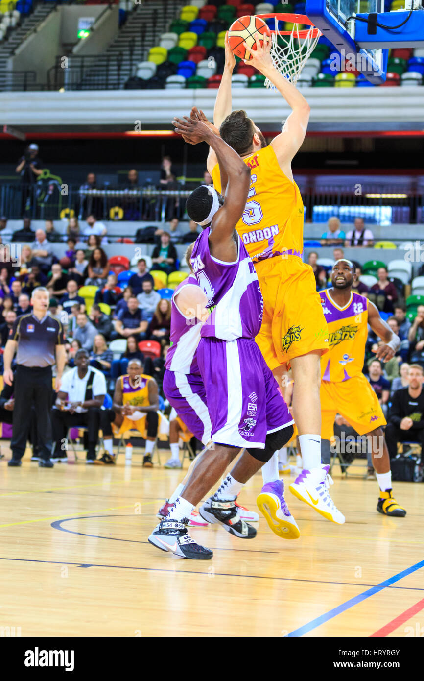 Copper Box Arena, London, 5th Mar 2017. Lions' Zak Wells (5) shoots a ...