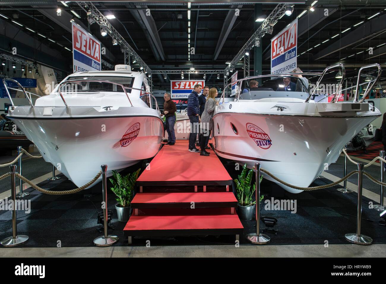 Stockholm, Sweden. 5th Mar, 2017. People visit 2017 Stockholm Boat Show, the largest exhibition in Sweden showcasing new boats and accessories, in Stockholm, capital of Sweden, March 5, 2017. Credit: Shi Tiansheng/Xinhua/Alamy Live News Stock Photo