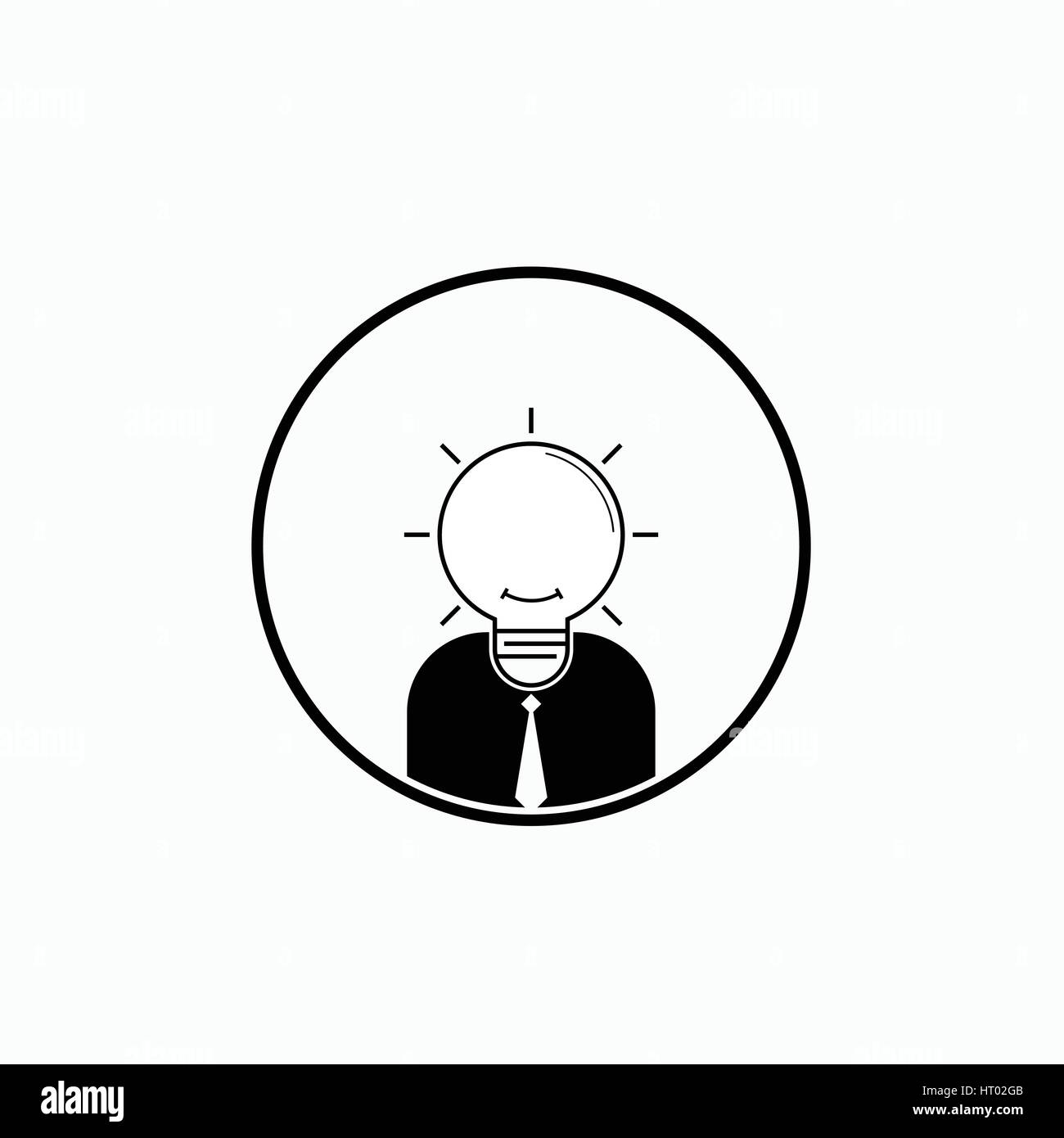 Business man logo with idea light bulb head concept.Brain power and great ideas.Vector illustration Stock Vector