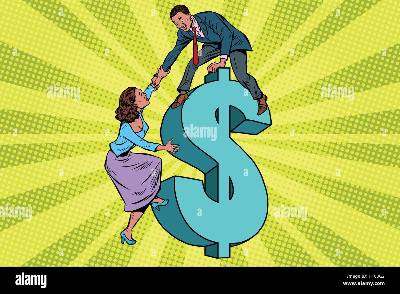 Business team scrambles on the dollar Stock Vector