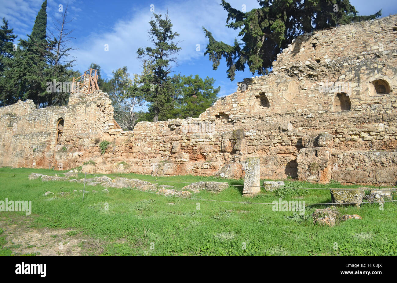 ancient wall of Daphni monastery Athens Greece Stock Photo