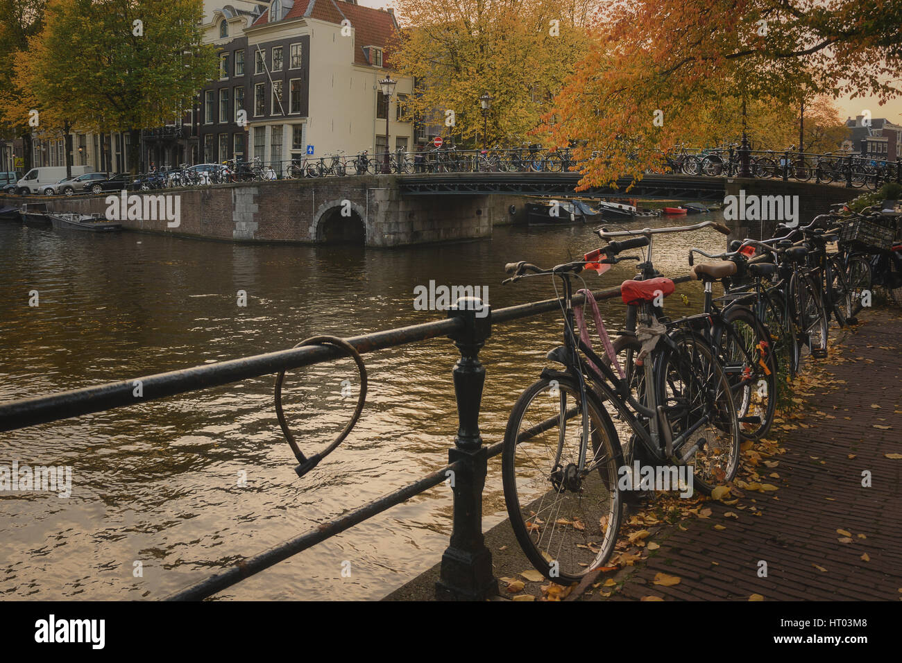 Blue Hour in Amsterdam, gives romantic mood. Stock Photo