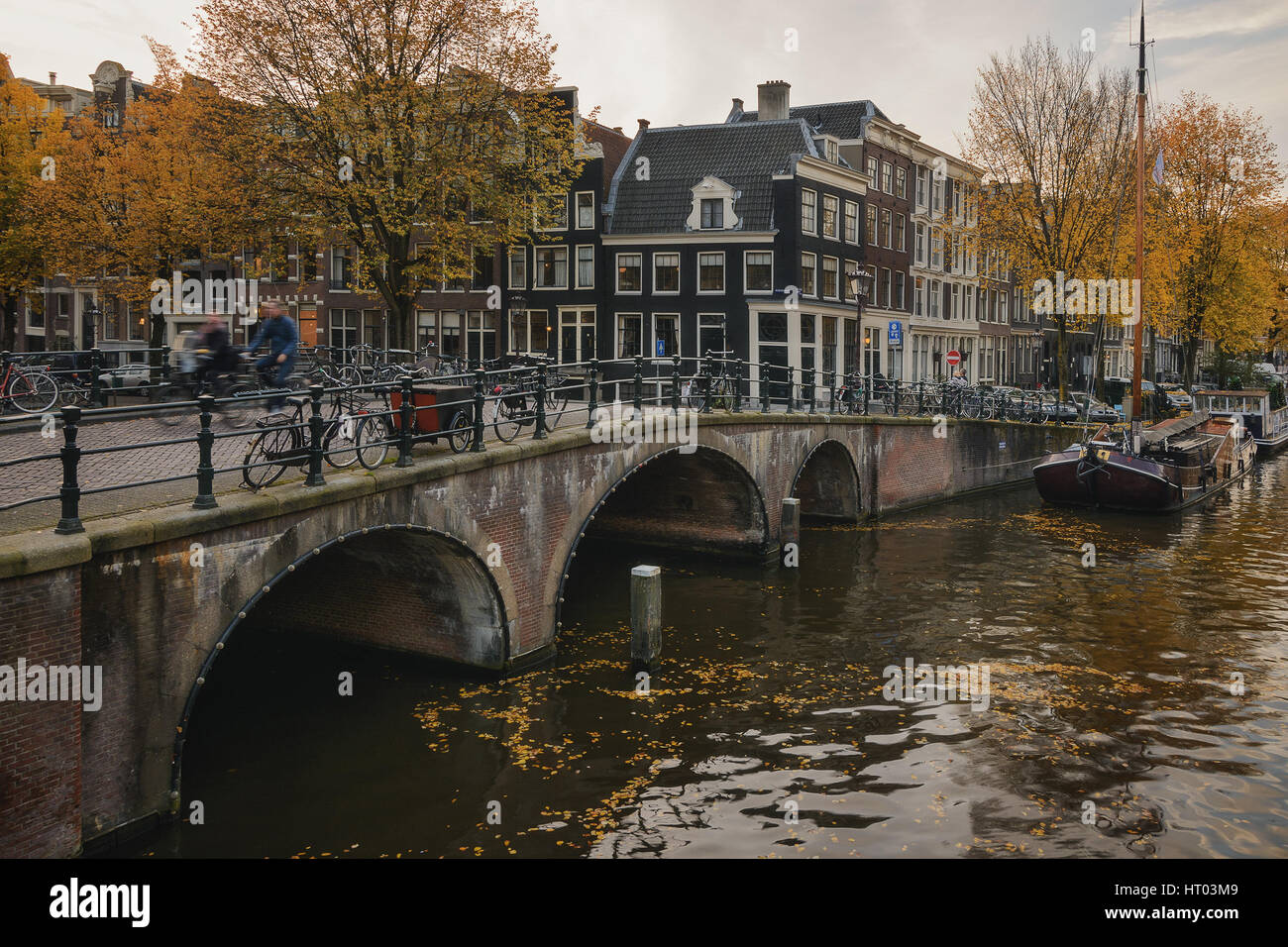 Blue Hour in Amsterdam, gives romantic mood. Stock Photo