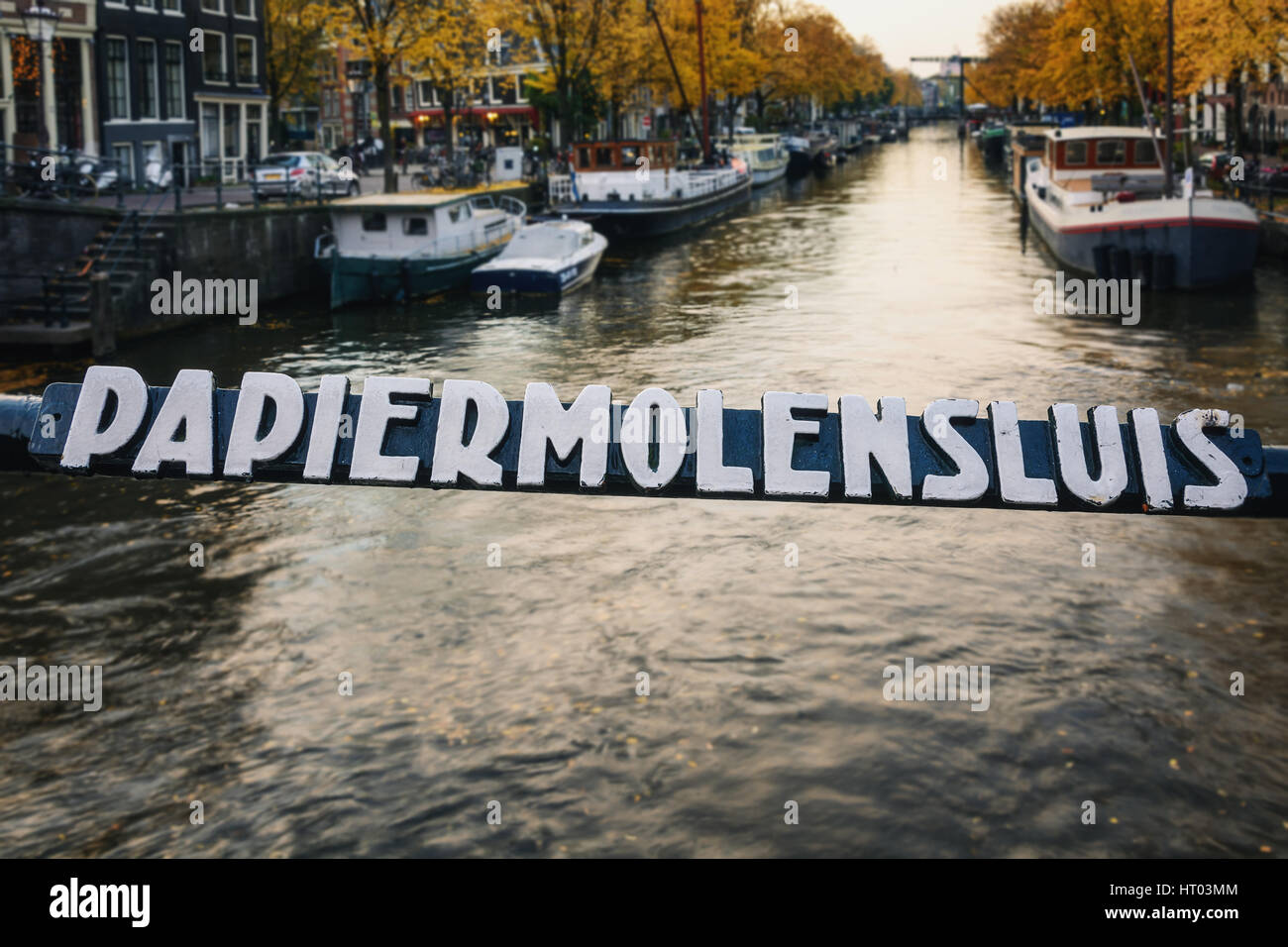 Blue Hour in Amsterdam, gives romantic mood. Stock Photo