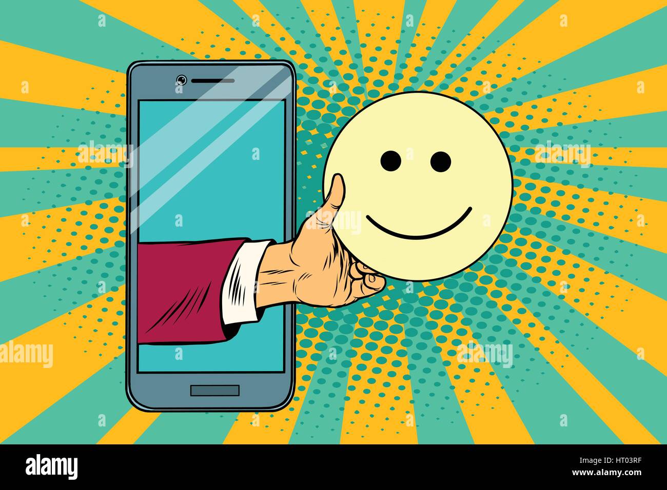 smile joy emoji emoticons in smartphone Stock Vector
