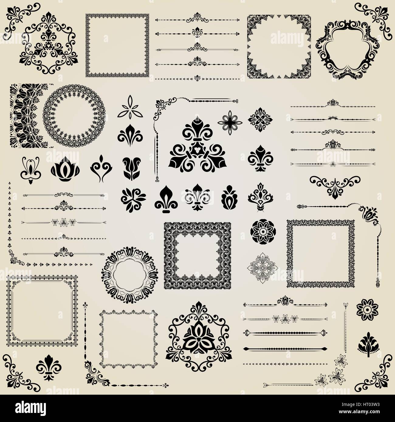 Vintage Set of Vector Horizontal, Square and Round Elements Stock ...