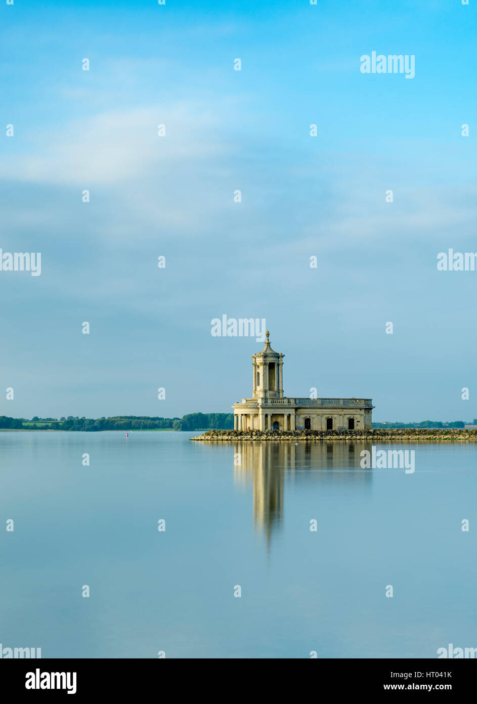 Normanton Church reflected on Rutland Water, Leicestershire Stock Photo