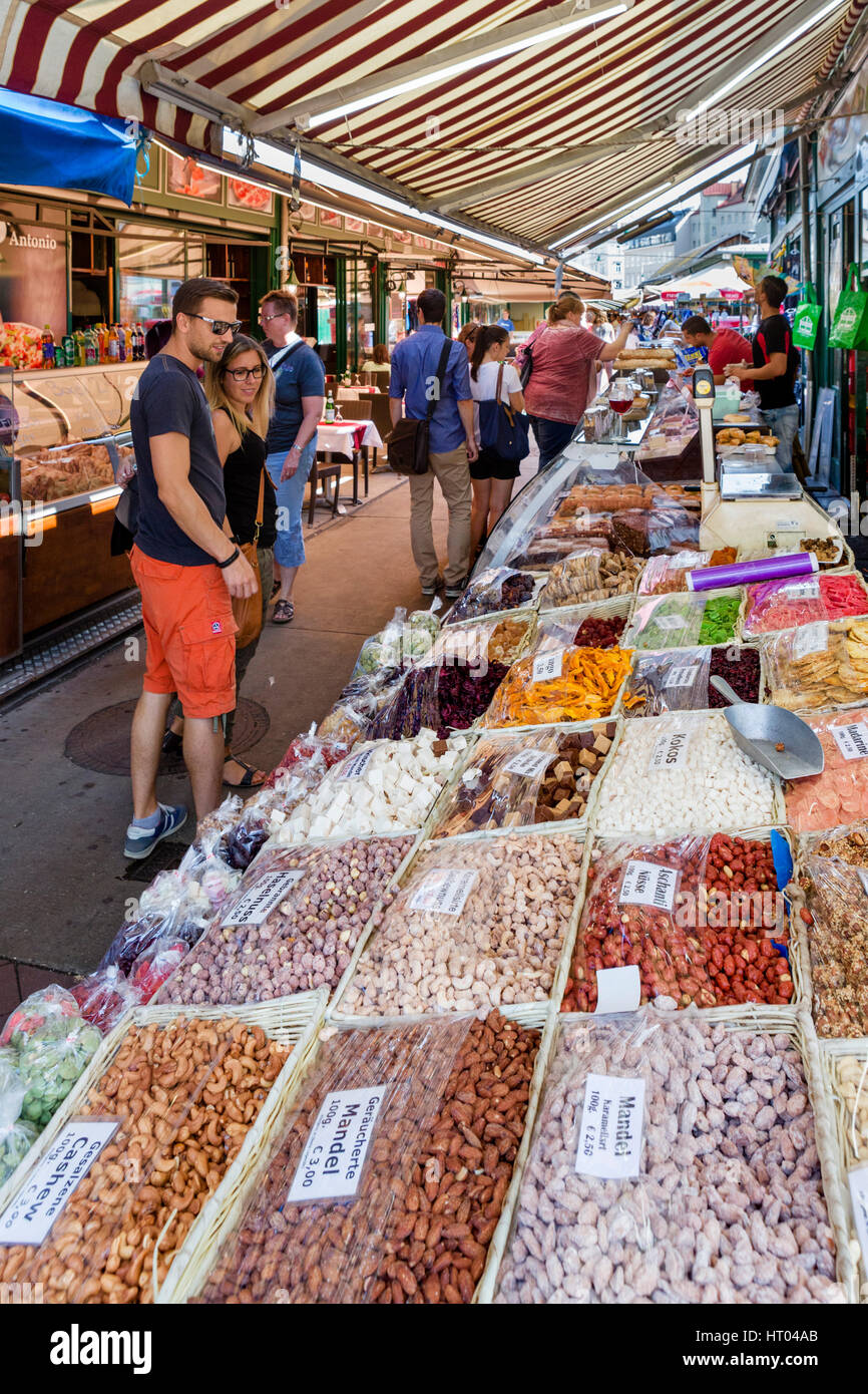 Naschmarkt, Vienna, Austria. Nut and candy stall. Stock Photo