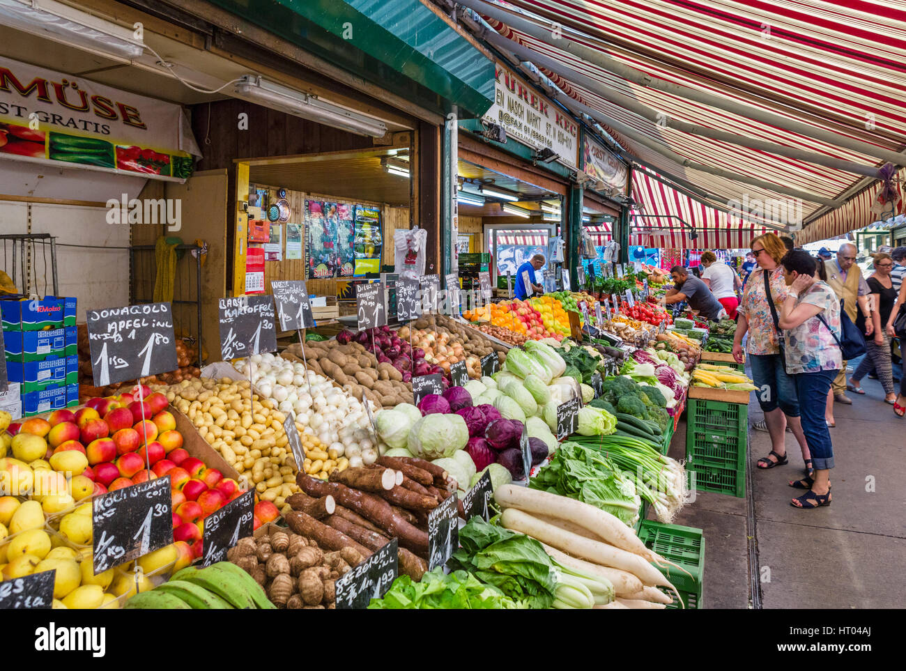 Fresh produce stall in the Naschmarkt, Vienna, Austria Stock Photo