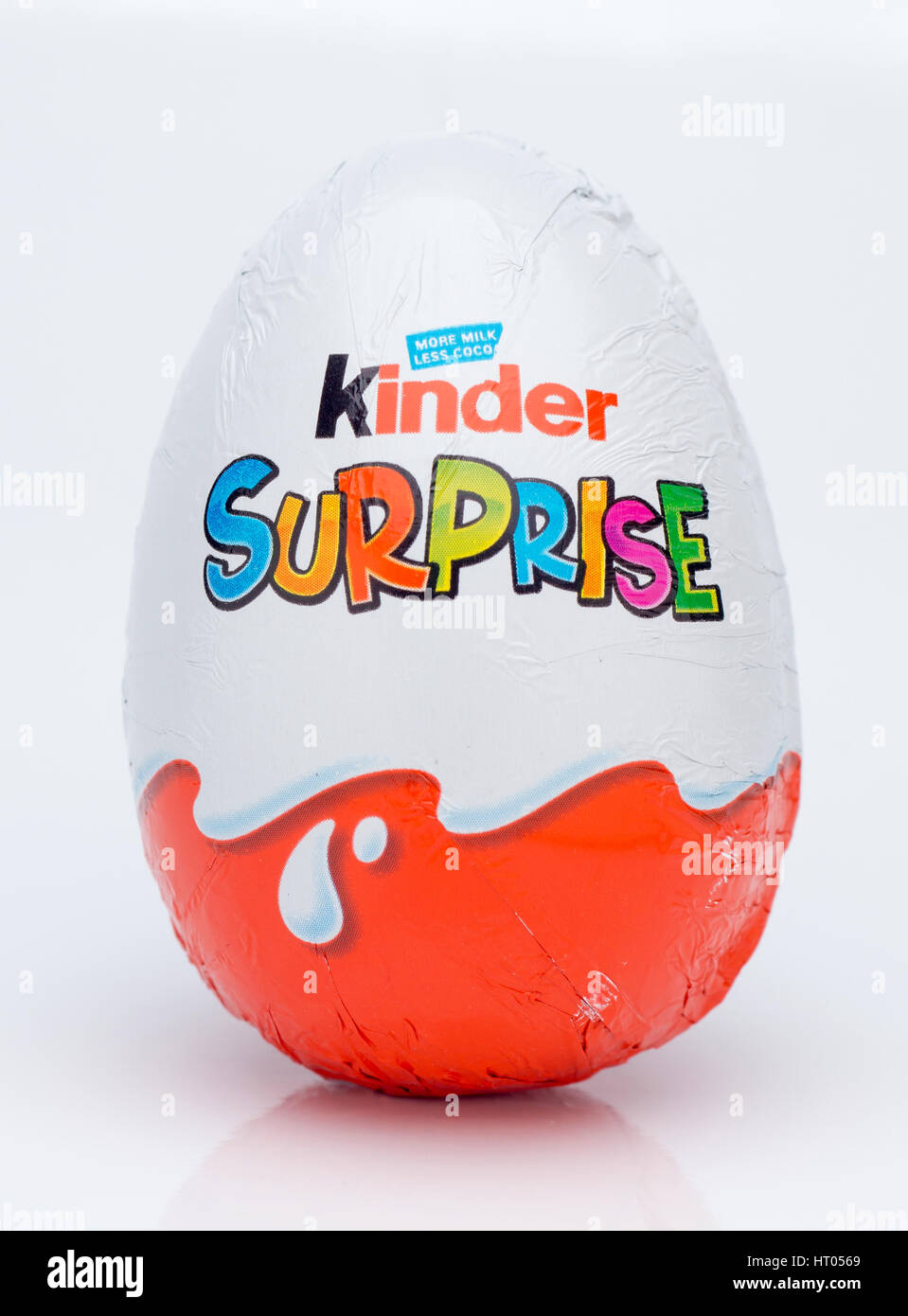 Kinder Suprise or Kinder Egg is a chocolate egg with a toy inside, manufactured by Italian company Ferrero since 1974. Stock Photo