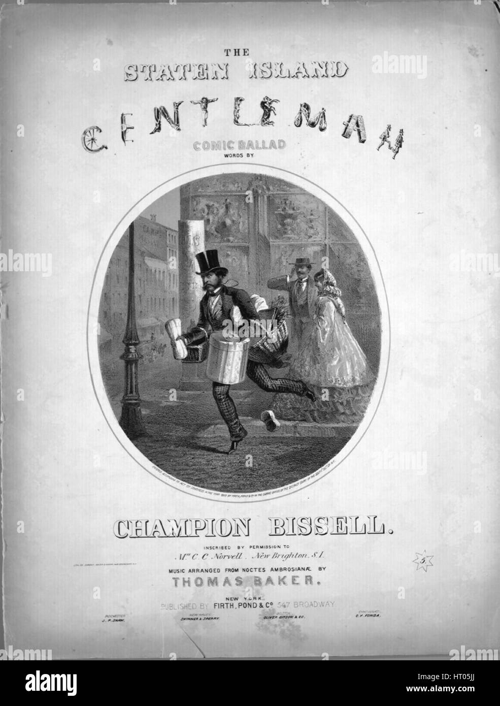 Sheet Music Cover Image Of The Song The Staten Island Gentleman Comic Ballad With Original Authorship Notes Reading Words By Champion Bissell Music Arranged From Noctes Ambrosianae By Thomas Baker United States