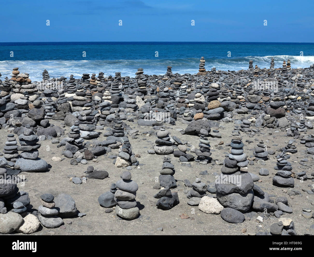 Stone pyramids on Tenerife beach at Costa Adeje, Adeje, Tenerife Canary Islands, Spain Stock Photo