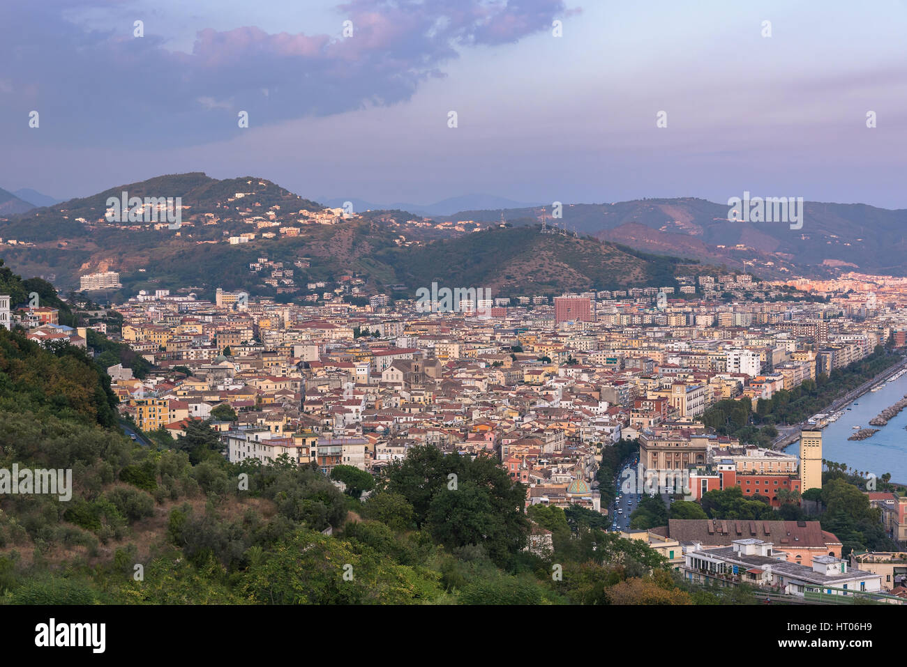 View of Salerno city at sunset, Campania, Italy Stock Photo