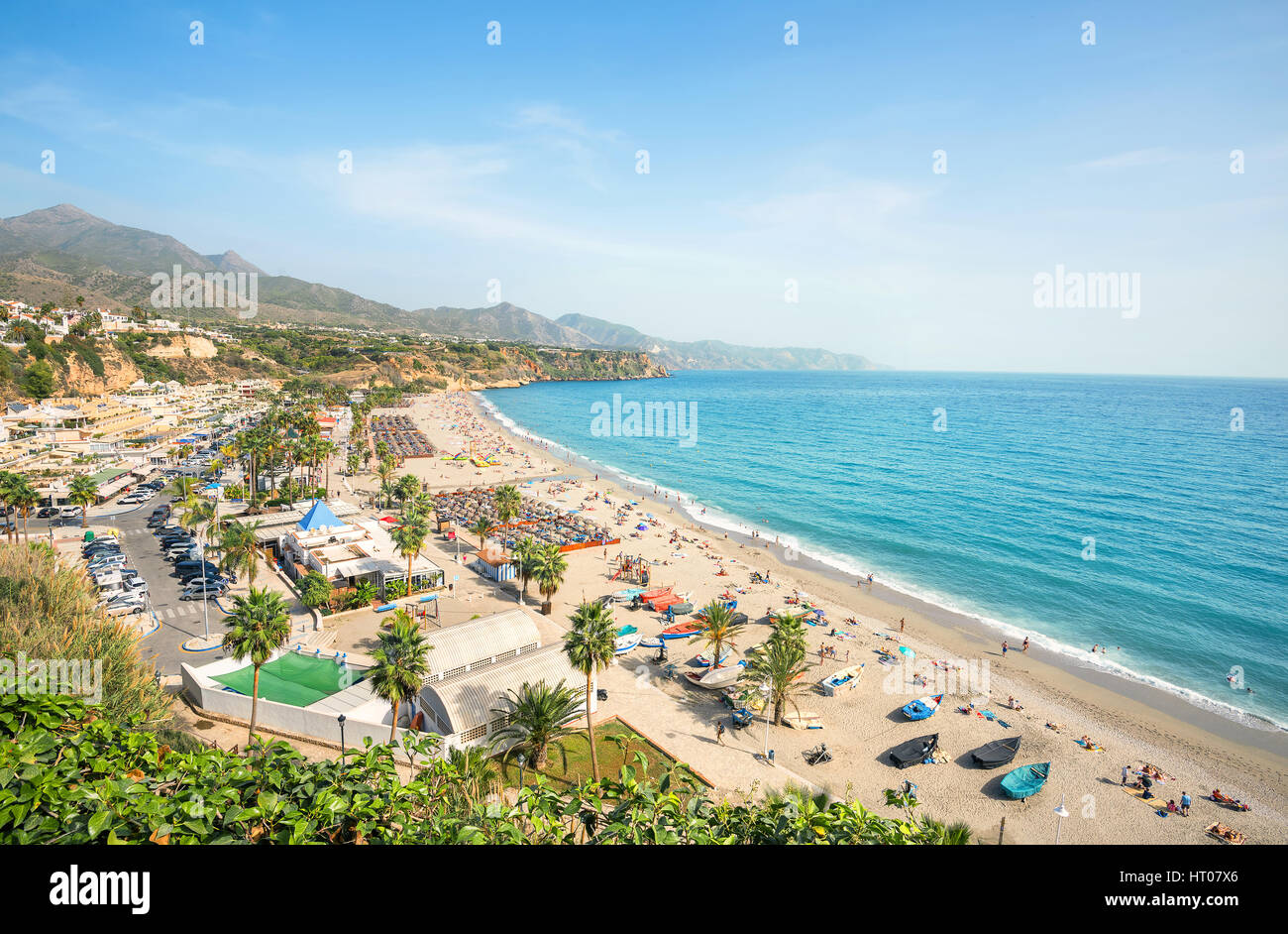 View of beach in Nerja. Malaga province, Costa del Sol, Andalusia, Spain Stock Photo