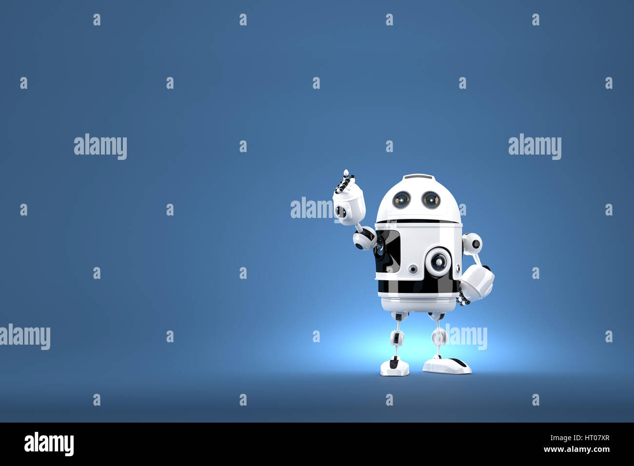 Robot pointing at invisible object. Contains clipping path. 3d ...